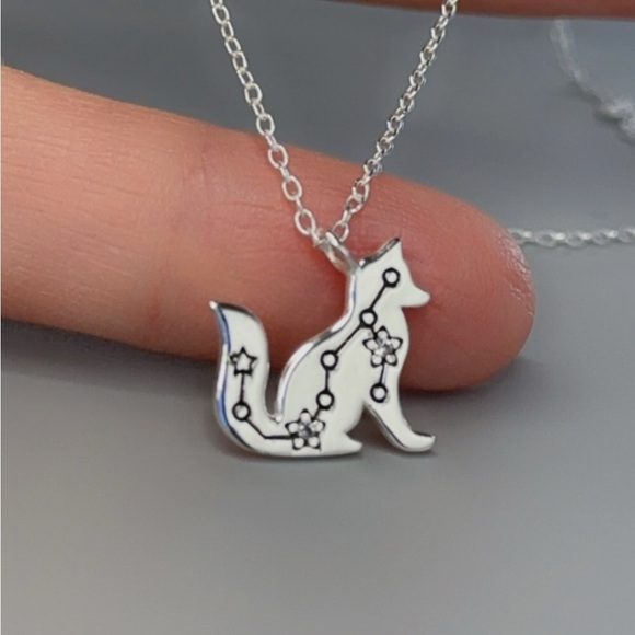 Sterling Silver Fox Constellation Necklace with Cubic Zirconia - Picture 3 of 10
